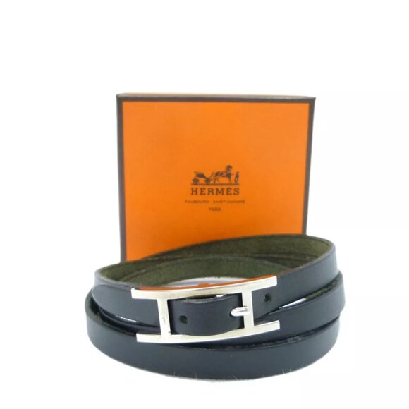 Authentic HERMES Api 3 Bracelet F in Square Black Leather - Picture 1 of 10